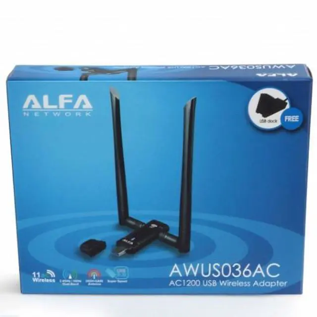 Alt view image 7 of 7 - Alfa AWUS036AC 802.11ac AC1200 USB WiFi Wireless Adapter DUAL BAND dual antennas
