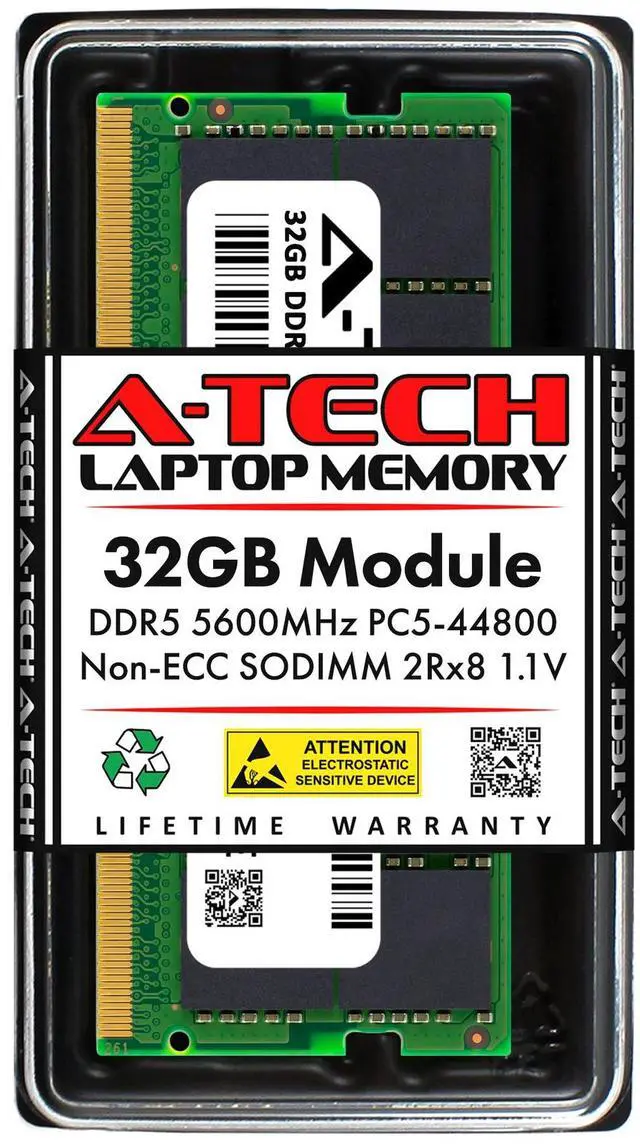 Main image of A-Tech 32GB DDR5 5600 MHz Laptop SODIMM PC5-44800 262-Pin Notebook Memory RAM