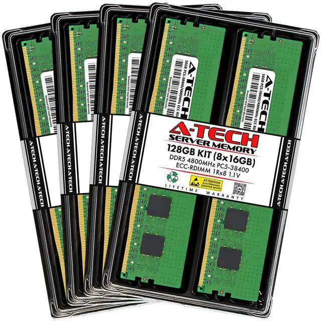 Main image of (NOT FOR HOME PC!) A-Tech 128GB 8x 16GB 1Rx8 PC5-38400R DDR5 4800 EC8 REG RDIMM Server Memory RAM