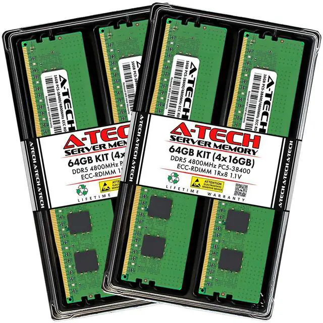 Main image of (NOT FOR HOME PC!) A-Tech 64GB 4x 16GB 1Rx8 PC5-38400R DDR5 4800MHz EC8 REG RDIMM Server Memory RAM