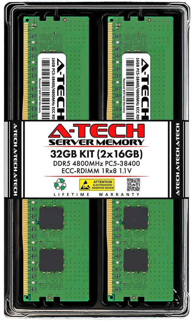 Main image of (NOT FOR HOME PC!) A-Tech 32GB 2x 16GB 1Rx8 PC5-38400R DDR5 4800MHz EC8 REG RDIMM Server Memory RAM