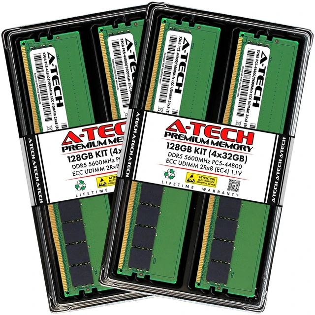 Main image of (NOT FOR HOME PC!) A-Tech 128GB 4x 32GB 2Rx8 PC5-44800E DDR5 5600 MHz ECC UDIMM Server Memory RAM