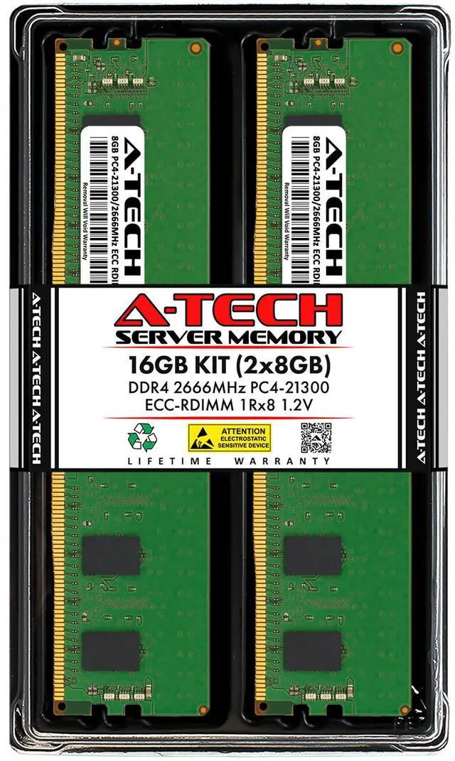 Main image of (NOT FOR HOME PC!) A-Tech 16GB 2x 8GB 1Rx8 PC4-21300R DDR4 2666 MHz ECC REG RDIMM Server Memory RAM