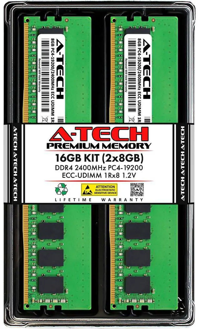 Main image of (NOT FOR HOME PC!) A-Tech 16GB 2x 8GB 1Rx8 PC4-19200E DDR4 2400 ECC UDIMM 288-Pin Server Memory RAM