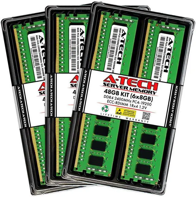 Main image of (NOT FOR HOME PC!) A-Tech 48GB 6x 8GB 1Rx4 PC4-19200R DDR4 2400 MHz ECC REG RDIMM Server Memory RAM