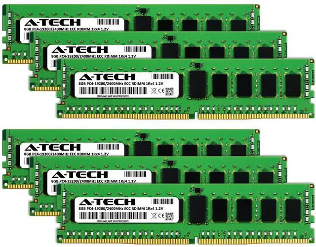 Alt view image 2 of 7 - (NOT FOR HOME PC!) A-Tech 48GB 6x 8GB 1Rx4 PC4-19200R DDR4 2400 MHz ECC REG RDIMM Server Memory RAM