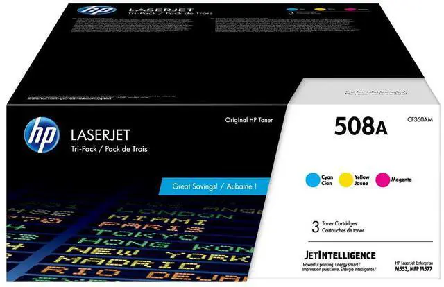 Main image of HP 508A 3-pack Cyan/Magenta/Yellow Original LaserJet Toner Cartridges, Per