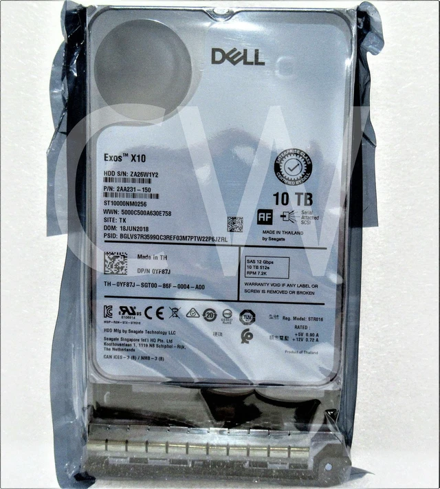 Main image of (NOT FOR HOME PC!) YF87J ST10000NM0256 Dell EXOS X10 10TB 7.2K RPM 12Gb/s 3.5" SAS HDD Hard Drive
