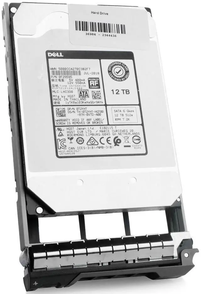 Alt view image 2 of 7 - Dell 12TB 7.2K RPM SATA 6Gb/s 512e 3.5" Enterprise PowerEdge HDD CT4G8 G16