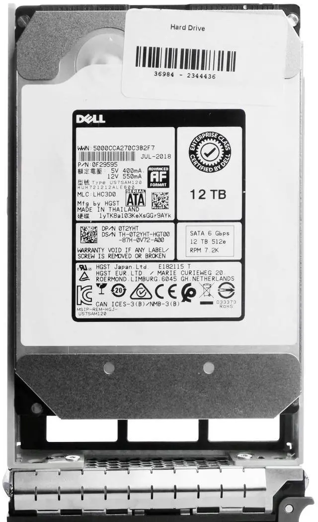 Alt view image 4 of 7 - Dell 12TB 7.2K RPM SATA 6Gb/s 512e 3.5" Enterprise PowerEdge HDD CT4G8 G16