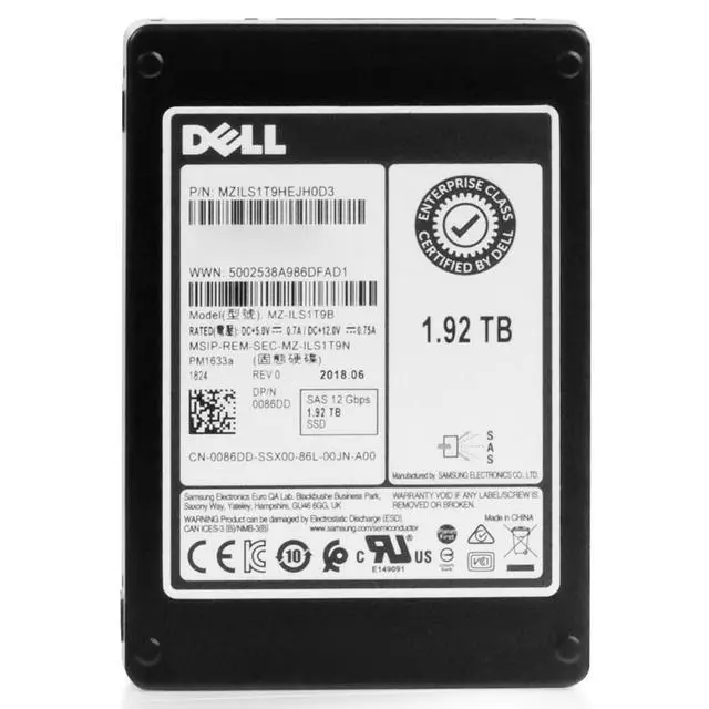 Alt view image 4 of 6 - (NOT FOR HOME PC!) Dell/Samsung PM1633a 1.92TB MZILS1T9HEJH0D3 SAS 12Gb/s 2.5" SSD