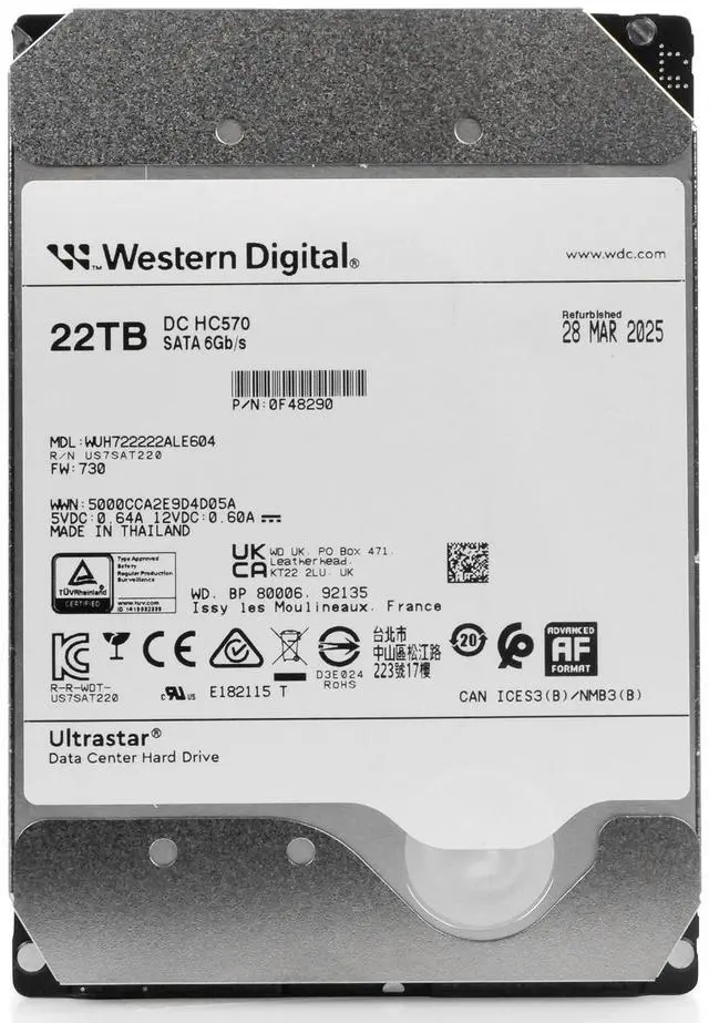 Alt view image 4 of 6 - WD DC HC570 22TB WUH722222ALE604 0F48290 7.2K RPM SATA 6Gb/s 512e 3.5" HDD