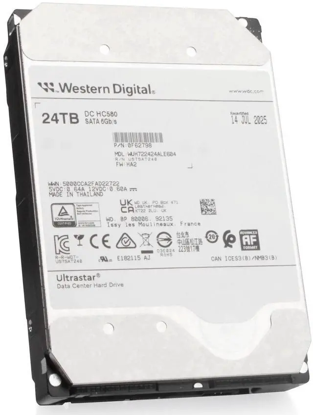 Alt view image 2 of 6 - WD DC HC580 24TB WUH722424ALE604 0F62798 7.2K RPM SATA 6Gb/s 512e 3.5" HDD