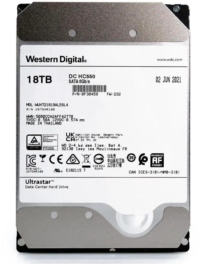 Alt view image 2 of 7 - WD Ultrastar DC HC550 18TB 7.2K SATA 6Gb/s 3.5" HDD - WUH721818ALE6L4 0F38459