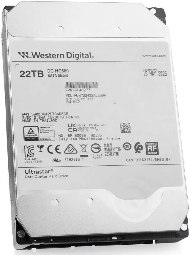 Alt view image 2 of 6 - WD DC HC580 22TB WUH722422ALE604 0F48277 7.2K RPM SATA 6Gb/s 512e 3.5" HDD