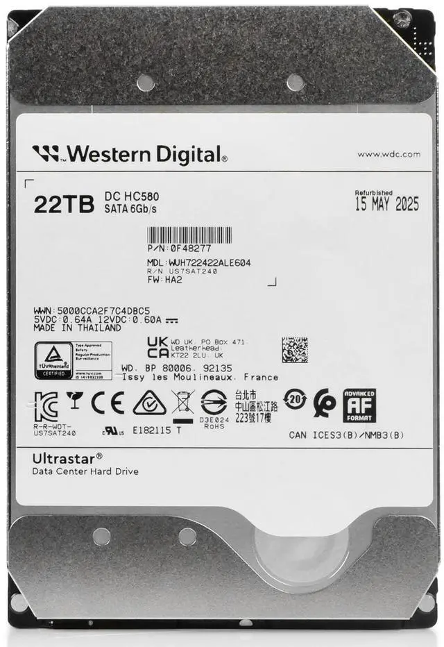 Alt view image 4 of 6 - WD DC HC580 22TB WUH722422ALE604 0F48277 7.2K RPM SATA 6Gb/s 512e 3.5" HDD