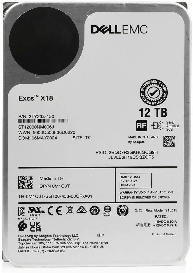 Alt view image 5 of 7 - (NOT FOR HOME PC!) Seagate/Dell Exos X18 12TB 7.2K RPM SAS 12Gb/s 512e 3.5" HDD - ST12000NM006J