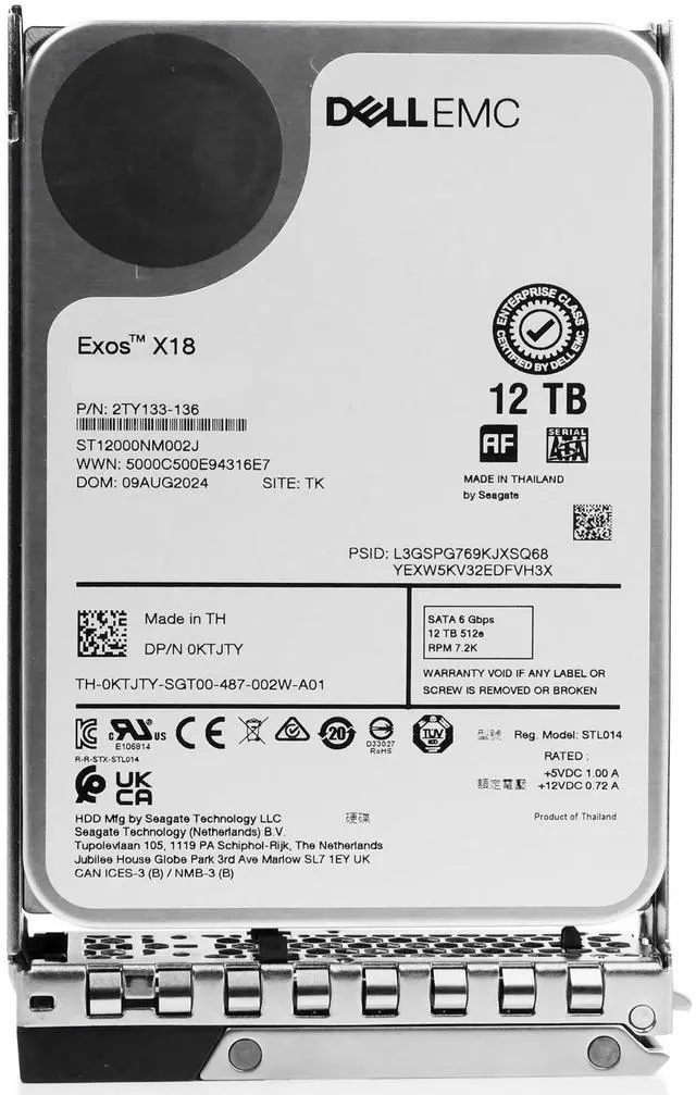 Alt view image 4 of 7 - Dell 12TB 7.2K SATA 512e 6GB/s 3.5" Enterprise PowerEdge HDD G16 401-ABHY