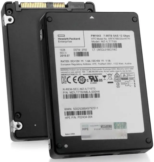 Main image of (NOT FOR HOME PC!) HP/Samsung MZILT7T6HMLA 7.68TB 3D TLC 1 DWPD SAS 12Gb/s 2.5" Enterprise SSD