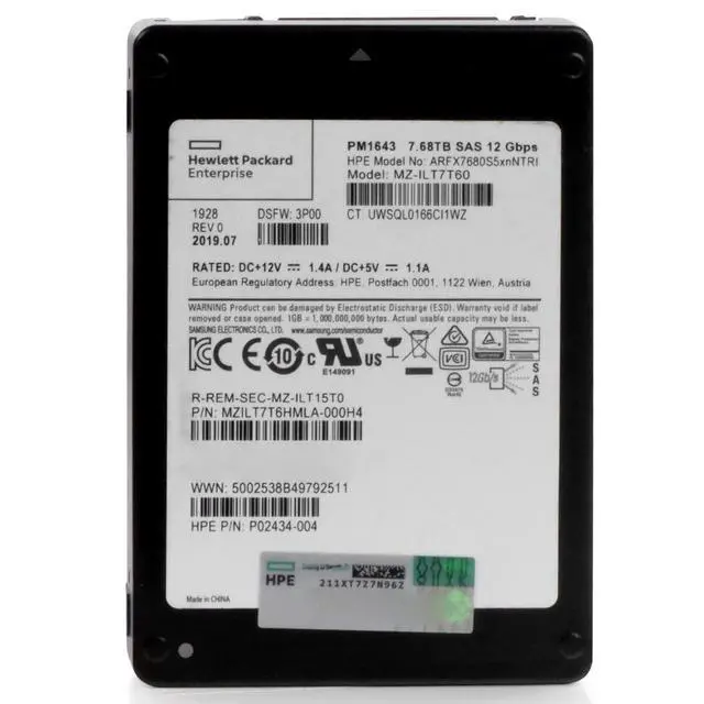 Alt view image 5 of 7 - (NOT FOR HOME PC!) HP/Samsung MZILT7T6HMLA 7.68TB 3D TLC 1 DWPD SAS 12Gb/s 2.5" Enterprise SSD