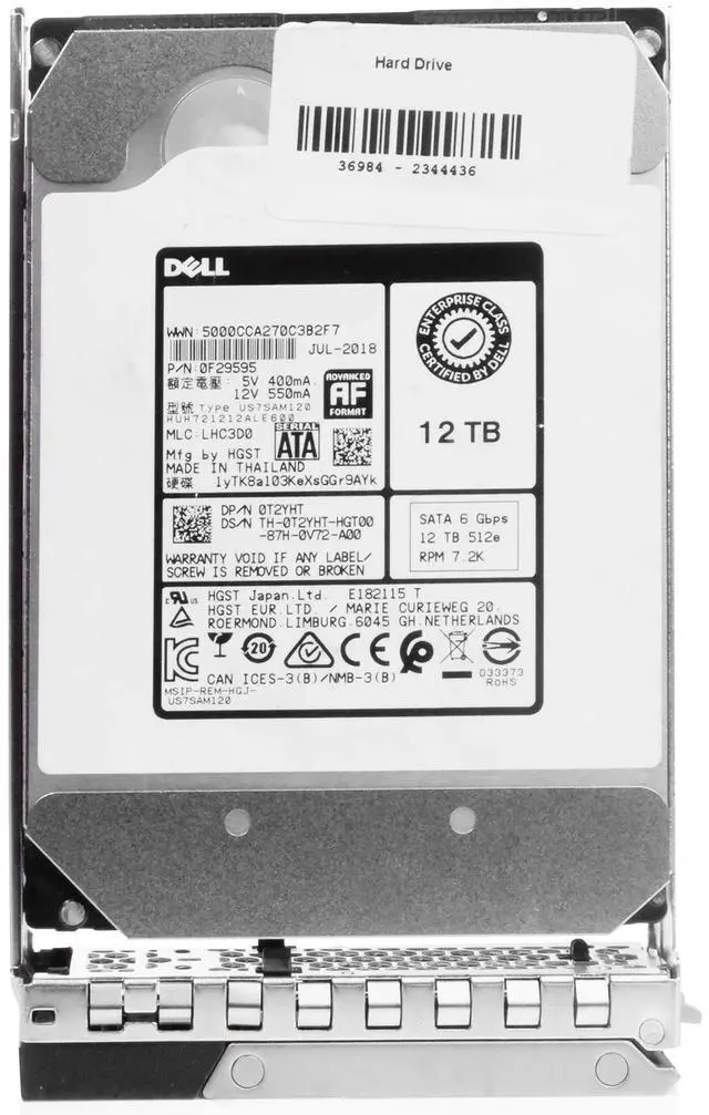 Alt view image 4 of 7 - Dell 12TB 7.2K RPM SATA 6Gb/s 512e 3.5" Enterprise PowerEdge HDD 400-BDKV G16