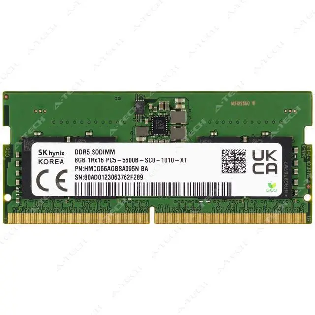 Main image of Hynix 8GB DDR5 5600 MHz PC5-44800 1Rx16 SODIMM Laptop Memory RAM HMCG66AGBSA095N