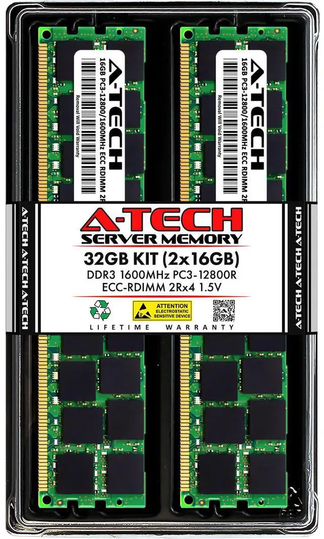 Main image of (NOT FOR HOME PC!) A-Tech 32GB 2x 16GB 2Rx4 PC3-12800R DDR3 1600MHz ECC RDIMM REG Server Memory RAM