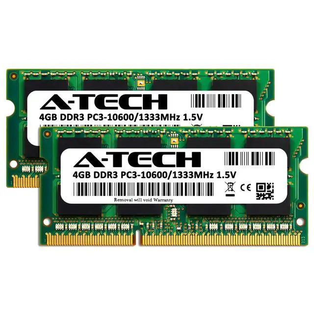 Alt view image 2 of 7 - A-Tech 8GB 2 x 4GB PC3-10600 Laptop SODIMM DDR3 1333 MHz 204pin Memory RAM 8G 4G
