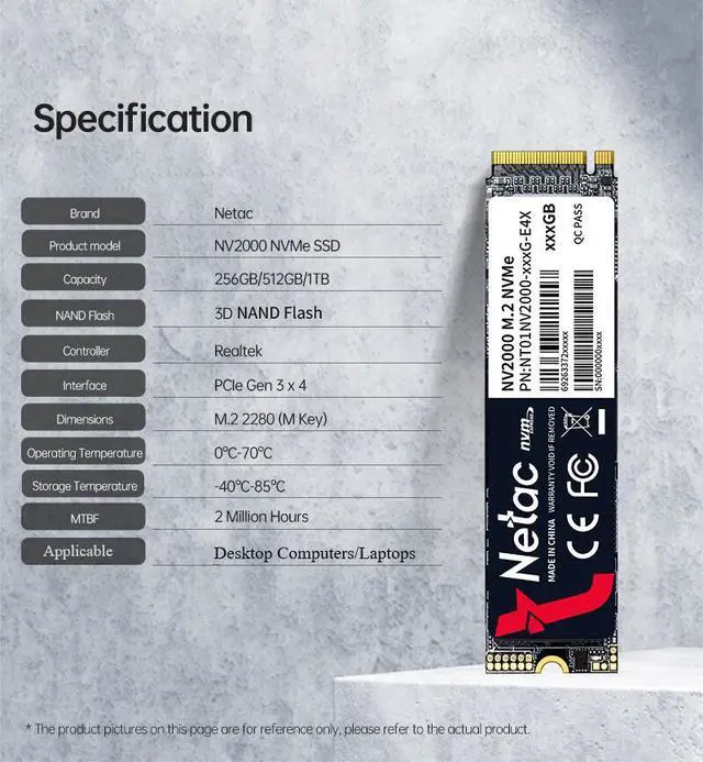 Alt view image 2 of 7 - Netac 256GB M.2 2280 Internal SSD PCIe Gen3x4 NVMe Solid State Drive 2500MB/s - OEM
