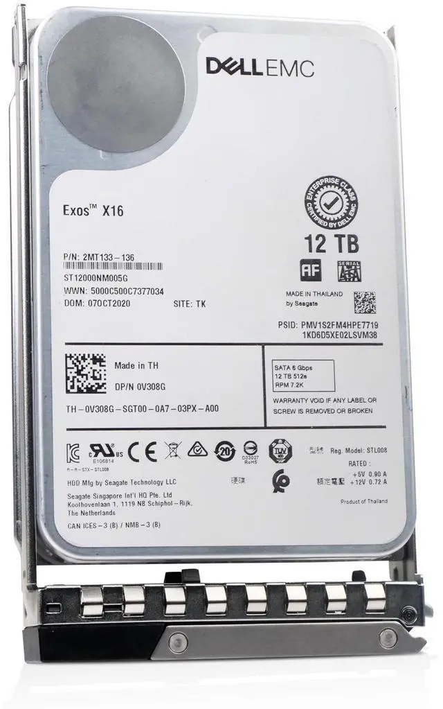 Main image of Dell 12TB 7.2K RPM SATA 6Gb/s 512e 3.5" HDD 0V308G G16