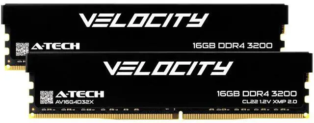 Main image of A-Tech Velocity 32GB 2x16GB PC4-25600 DDR4 3200 XMP Desktop PC Gaming Memory RAM