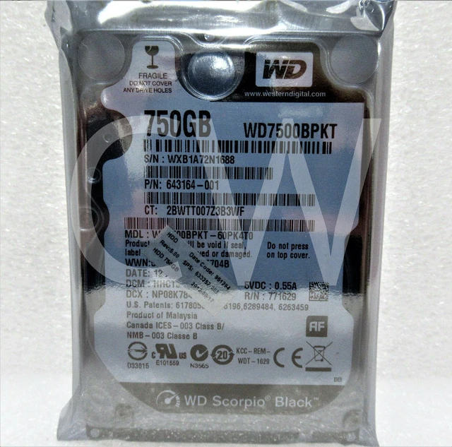 Main image of WD7500BPKT Western Digital BLACK 750GB 7.2K RPM 3Gb/s 2.5" SATA Hard Drive