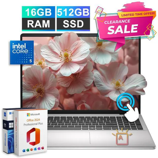 Main image of 2026 Dell Laptop 16" Touch Backlit Intel 5 120U 16GB RAM & 512GB SSD Office 2024