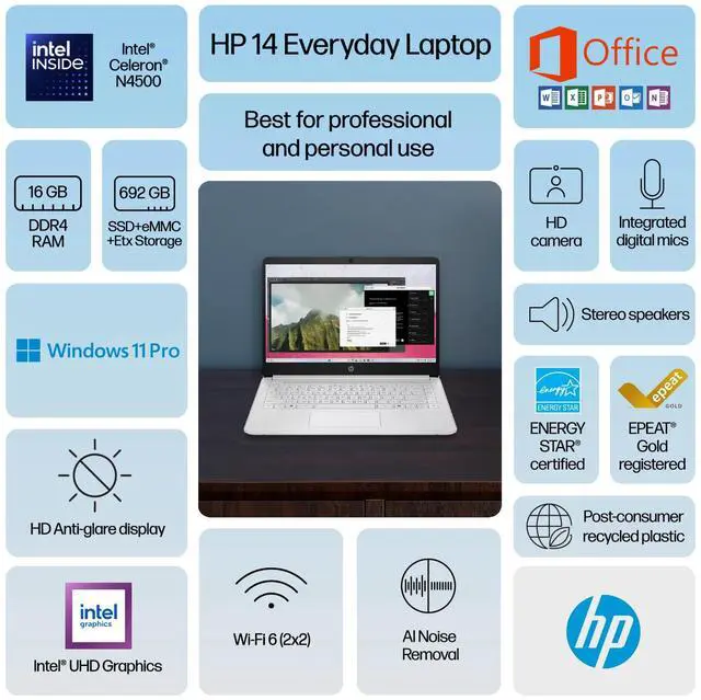 Alt view image 3 of 7 - 2026 HP Slim Laptop Computer 14 Intel CPU 16GB RAM 692GB Storage Office 2024 Pro