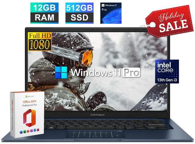 Main image of 2026 ASUS Vivobook 14" FHD Laptop 13th Gen Intel i3 12GB RAM 512GB SSD Win 11Pro