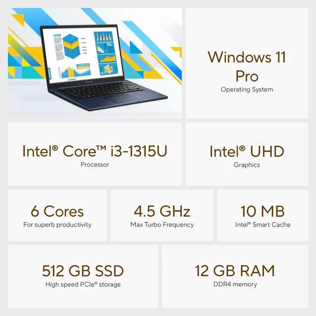 Alt view image 2 of 7 - 2026 ASUS Vivobook 14" FHD Laptop 13th Gen Intel i3 12GB RAM 512GB SSD Win 11Pro