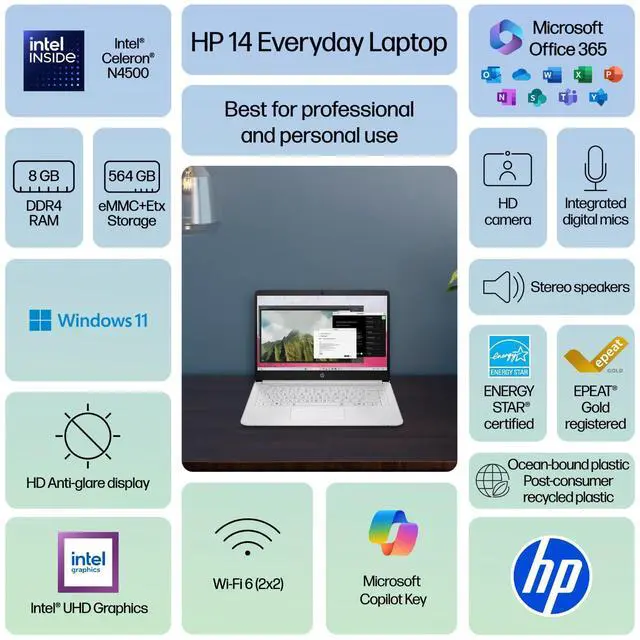 Alt view image 2 of 7 - 2026 HP Slim Laptop Computer 14 Intel CPU 8GB RAM & 564GB Storage Office 365
