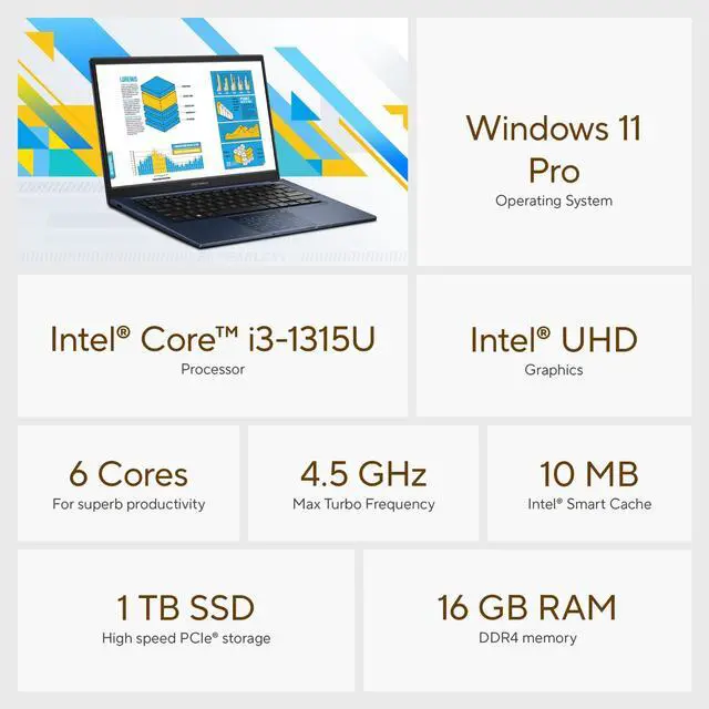 Alt view image 2 of 7 - 2026 ASUS Vivobook Laptop 14" FHD 6-Core Intel i3 16GB RAM 1TB SSD Win 11 Pro