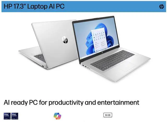Alt view image 5 of 5 - HP AI Powered 17.3" FHD IPS Intel Ultra 7 255U 16GB DDR5 256GB SSD Win11S Laptop