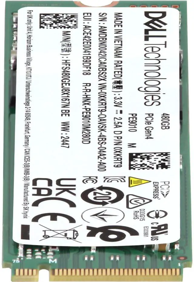 Alt view image 2 of 5 - Dell 480GB Data Center NVMe Gen4 RI TLC 2280 M.2 SSD PE9010 (XKRT9-CDN)