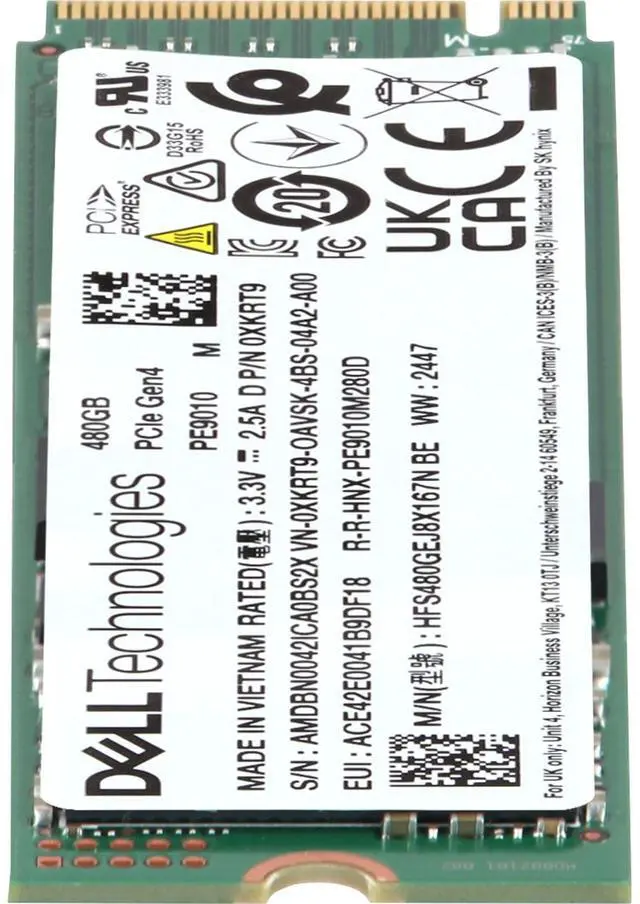 Alt view image 4 of 5 - Dell 480GB Data Center NVMe Gen4 RI TLC 2280 M.2 SSD PE9010 (XKRT9-CDN)