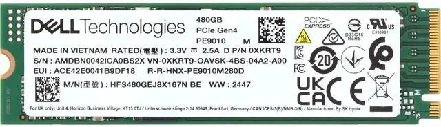 Alt view image 5 of 5 - Dell 480GB Data Center NVMe Gen4 RI TLC 2280 M.2 SSD PE9010 (XKRT9-CDN)