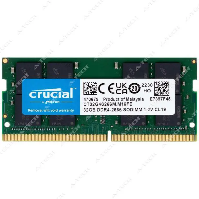 Main image of Crucial 32GB DDR4 2666 MHz PC4-21300 2Rx8 SODIMM Laptop Memory RAM (CT32G4S266M)