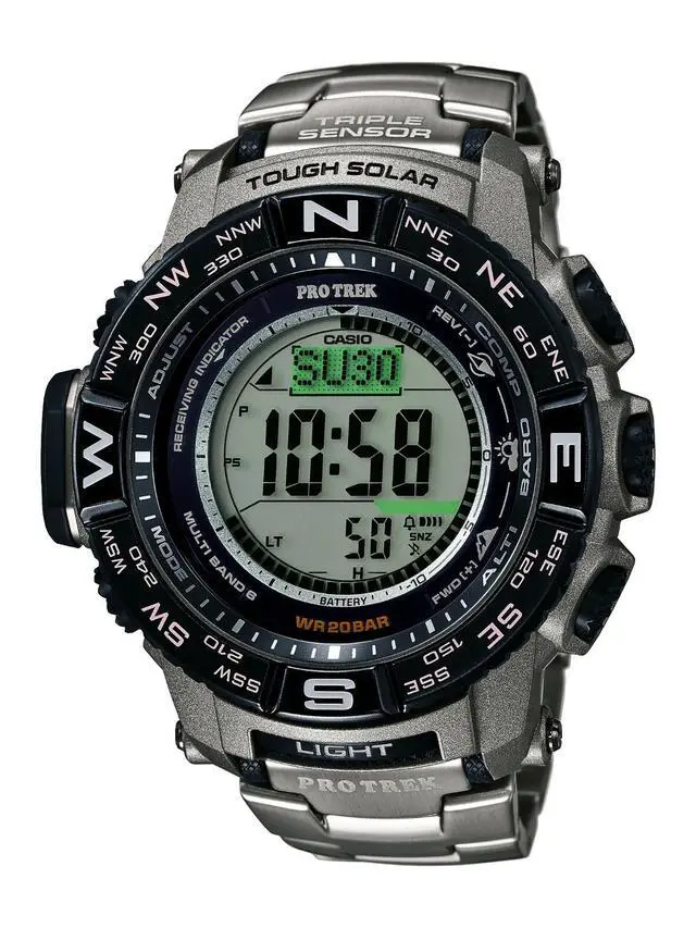 Main image of Casio Pro Trek Men's Tough Solar Silver-Tone Titanium Band 56mm Watch PRW3500T-7