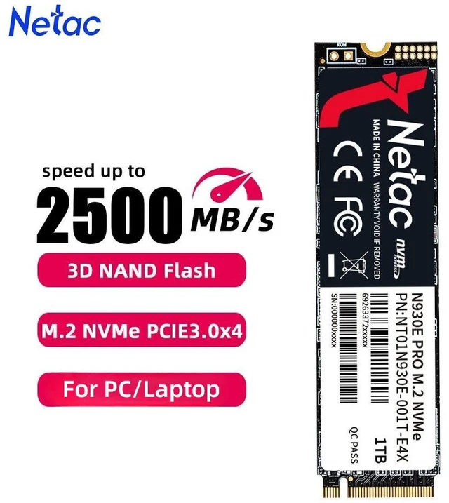 Main image of Netac 1TB M.2 2280 Internal SSD PCIe Gen3x4 NVMe Solid State Drive 2500MB/s