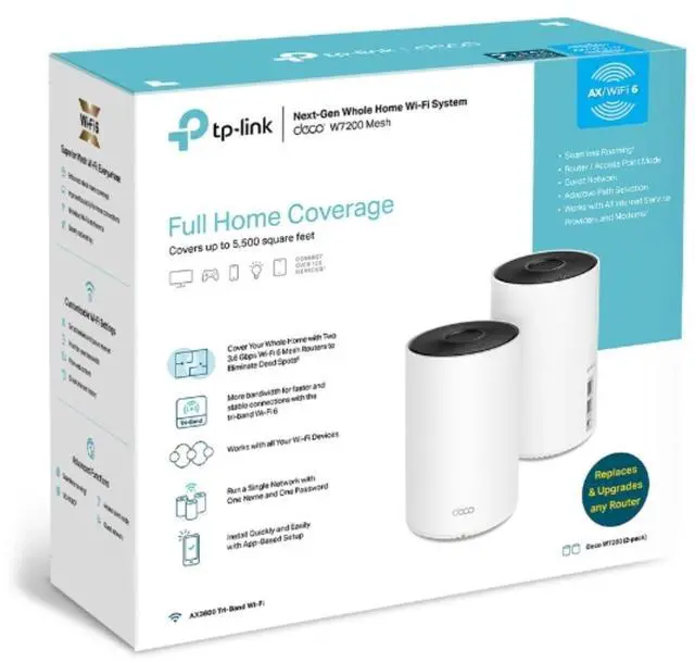Alt view image 2 of 7 - TP-Link Deco W7200 Tri-Band WiFi 6 Mesh System AX6600 2-Pack 5500 sq ft - OEM