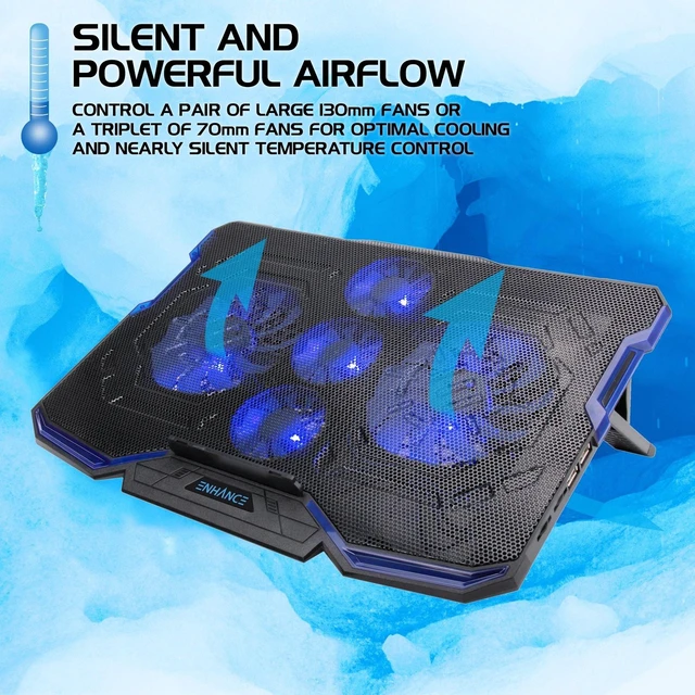 Alt view image 3 of 7 - ENHANCE Cryogen Gaming Laptop Cooling Pad - 5 Quiet Cooler Fans and 2 USB Ports