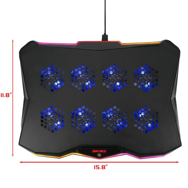 Alt view image 2 of 7 - ENHANCE Infiltrate 3 RGB Gaming Laptop Cooler - 8 Fans, USB Hub, 13-17.3"