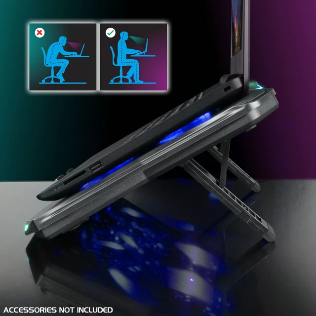 Alt view image 3 of 7 - ENHANCE Infiltrate 3 RGB Gaming Laptop Cooler - 8 Fans, USB Hub, 13-17.3"