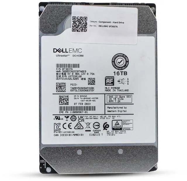 Alt view image 3 of 7 - (NOT FOR HOME PC!) Dell/WD DC HC550 16TB WUH721816AL5205 0F38376 7.2K RPM SAS 12Gb/s 512e 3.5" HDD
